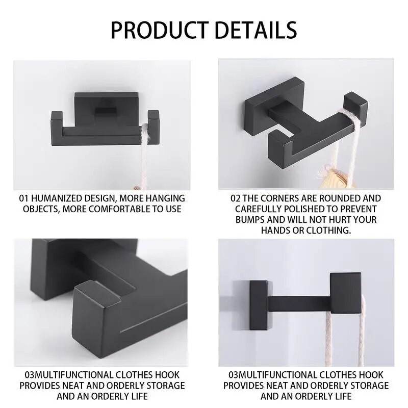 Rozsdamentes acél kampó nélküli lyukasztó dupla alakú kampó konyhai fürdőszobai szekrény ajtóhoz Hátsó típusa kabát törülköző akasztó
