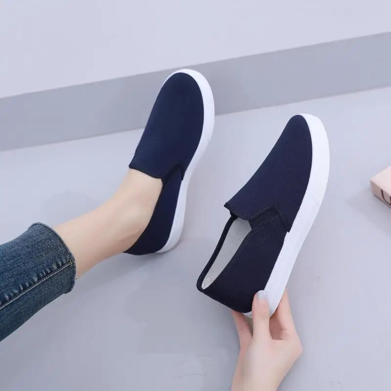 35-41 Ženske ravne cipele Proljeće Jesen Mujer Platnene natikače Ženske natikače Puni mekani potplat Ležerne bijele tenisice za hodanje Y14