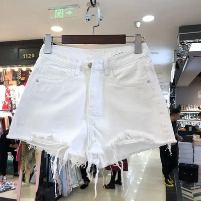 Къси панталони Дамски пролетни и летни разкъсани дънкови шорти Дамски неправилни бели къси панталони с висока талия Ropa Mujer