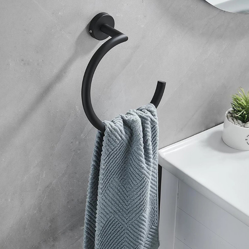 Fürdőszoba kézi törölköző tartó Kerek fürdőlepedő tartó rozsdamentes acél lyukasztó stílusú modern fürdőszoba WC konyhai tároló tartó