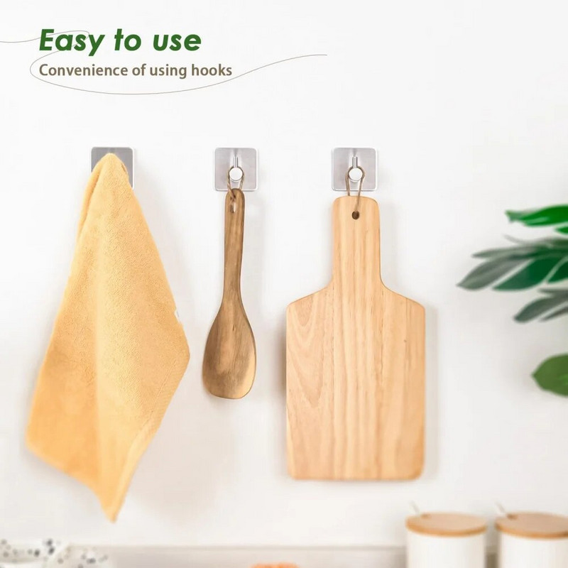 Samoljepljiva kuka, izdržljivi stalak za ručnike, set od 5 komada, zidni samoljepivi nehrđajući čelik 304, nema potrebe za bušenjem, vodootporan