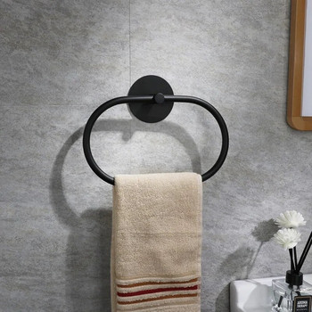 Στρογγυλό ασημί μαύρο δαχτυλίδι μπάνιου χωρίς τρύπες από ανοξείδωτο ατσάλι Δαχτυλίδι για πετσέτες οβάλ κρεμαστή θήκη για πετσέτες Εξάρτημα για το μπάνιο