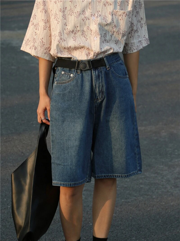 Farmer amerikai retro térdig érő rövidnadrág Női Nyári divat Szabadidő Egyszerű, magas derekú, egyenes utcai viselet női elegáns