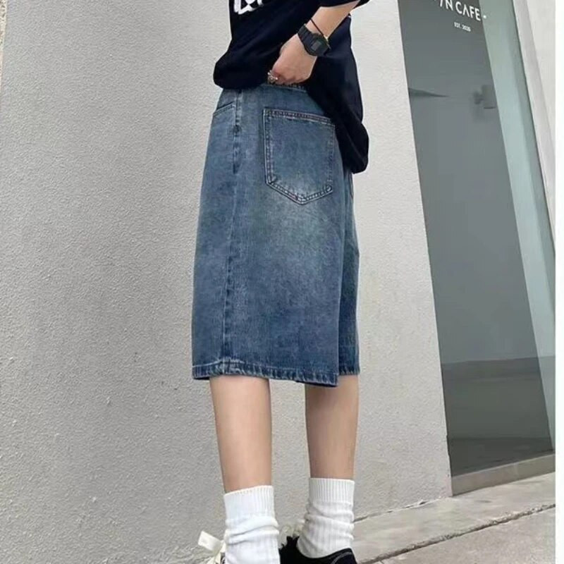 Farmer amerikai retro térdig érő rövidnadrág Női Nyári divat Szabadidő Egyszerű, magas derekú, egyenes utcai viselet női elegáns