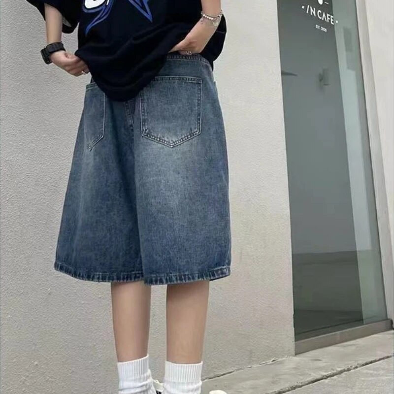 Farmer amerikai retro térdig érő rövidnadrág Női Nyári divat Szabadidő Egyszerű, magas derekú, egyenes utcai viselet női elegáns