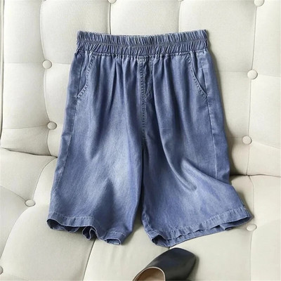 Ice Silk Summer Shorts Baggy Farmer Kék Vékony Pantalones Cortos Elasztikus Magas Derék Oversize 4xl Női Farmer nadrág Alkalmi Vaqueros