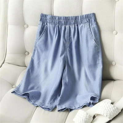 Ice Silk Summer Shorts Baggy Farmer Kék Vékony Pantalones Cortos Elasztikus Magas Derék Oversize 4xl Női Farmer nadrág Alkalmi Vaqueros