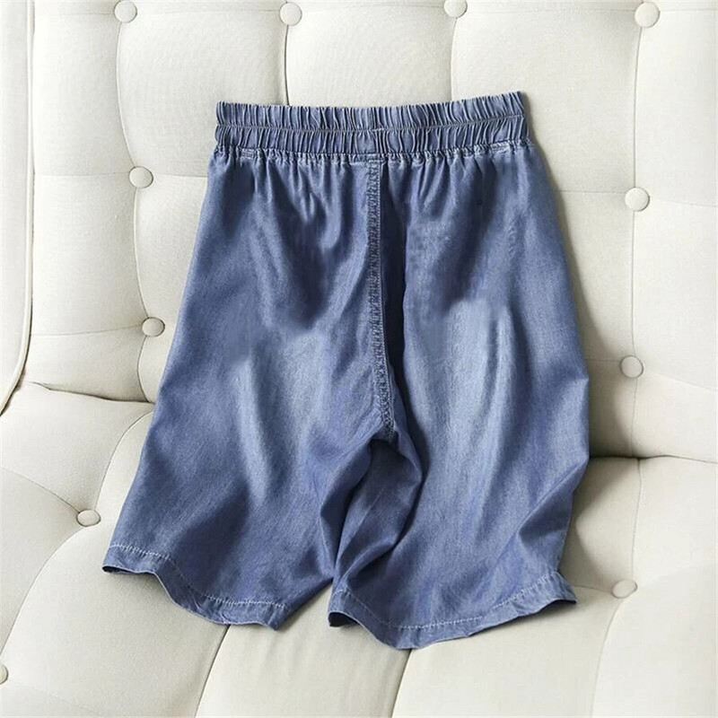 Ice Silk Summer Shorts Baggy Farmer Kék Vékony Pantalones Cortos Elasztikus Magas Derék Oversize 4xl Női Farmer nadrág Alkalmi Vaqueros