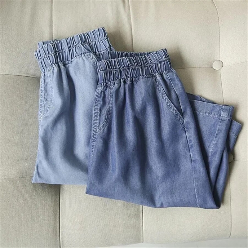 Ice Silk Summer Shorts Baggy Farmer Kék Vékony Pantalones Cortos Elasztikus Magas Derék Oversize 4xl Női Farmer nadrág Alkalmi Vaqueros