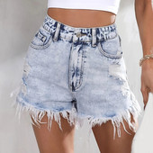 Pantaloni scurți de blugi pentru femei de vară, cu tiv rupt, pantaloni scurți din denim învechiți cu talie înaltă, blugi de denim, în stil vechi, pantaloni de femeie