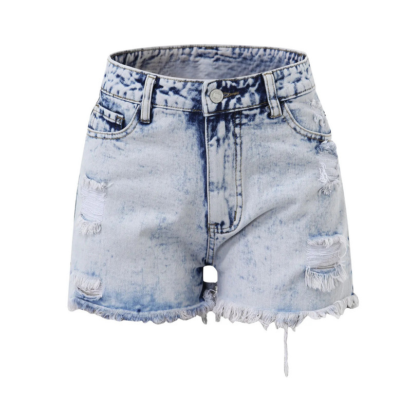 Pantaloni scurți de blugi pentru femei de vară, cu tiv rupt, pantaloni scurți din denim învechiți cu talie înaltă, blugi de denim, în stil vechi, pantaloni de femeie