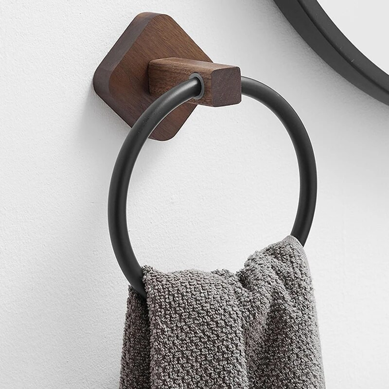 Aliuminis + medinis rankšluosčių žiedas, rankinių rankšluosčių laikiklis vonios kambariui, rankšluosčių kabykla, skirta virtuvės sieniniam laikymui.