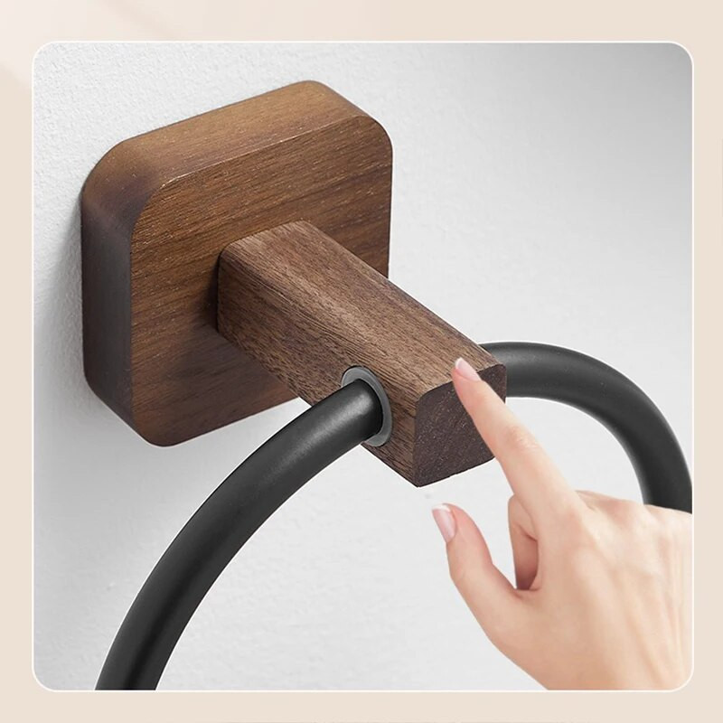 Aliuminis + medinis rankšluosčių žiedas, rankinių rankšluosčių laikiklis vonios kambariui, rankšluosčių kabykla, skirta virtuvės sieniniam laikymui.