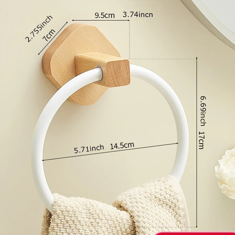 Aliuminis + medinis rankšluosčių žiedas, rankinių rankšluosčių laikiklis vonios kambariui, rankšluosčių kabykla, skirta virtuvės sieniniam laikymui.