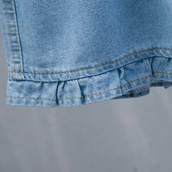 Къси панталони за жени за носене Дамски къси панталони с еластична талия Деним със средна дължина Kawaii Сладки дънки с волани до коляното Bermuda Half Outdoor