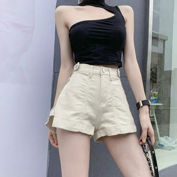 Къси панталони за жени за носене на дънки Деним Дамски къси панталони Работни бели офис памук с висока талия Оферта в корейски стил Безплатна доставка XL