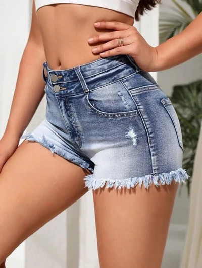 Лято 2023 Нова мода Скъсани тесни дънкови шорти за жени Секси разтегливи дънки с пискюли Ежедневни женско облекло S-2XL
