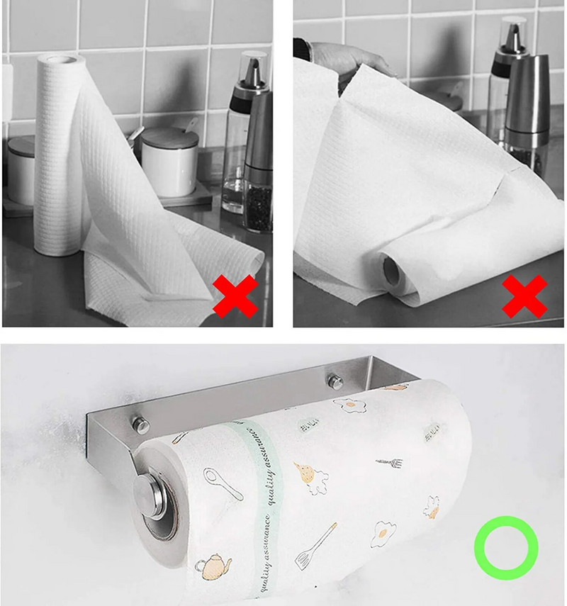 Επιτοίχια βάση για ρολό κουζίνας από ανοξείδωτο χάλυβα Όχι θήκη για ρολό χαρτιού διάτρησης Θήκη ρολού Βάση ρολού τοίχου για ντουλάπι κουζίνας