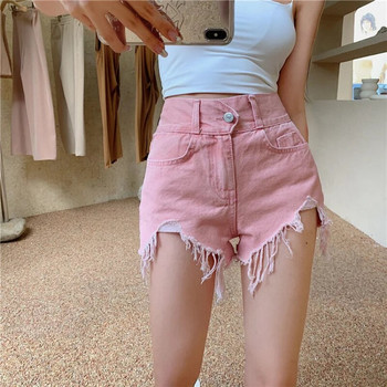 Модни ежедневни летни розови дънкови къси панталони Дамски долнища Панталони Дамски високи талии Подплатени с кожа отвори за крачоли Секси къси дънки 2