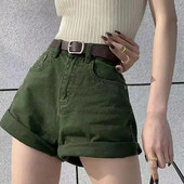 Pantaloni scurți de blugi verzi Pantaloni scurți largi de damă cu talie înaltă Pantaloni scurți de vară sexy în linie A Pantaloni scurți de blugi cu picioare largi, haine y2k pentru femei