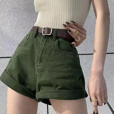 Pantaloni scurți de blugi verzi Pantaloni scurți largi de damă cu talie înaltă Pantaloni scurți de vară sexy în linie A Pantaloni scurți de blugi cu picioare largi, haine y2k pentru femei