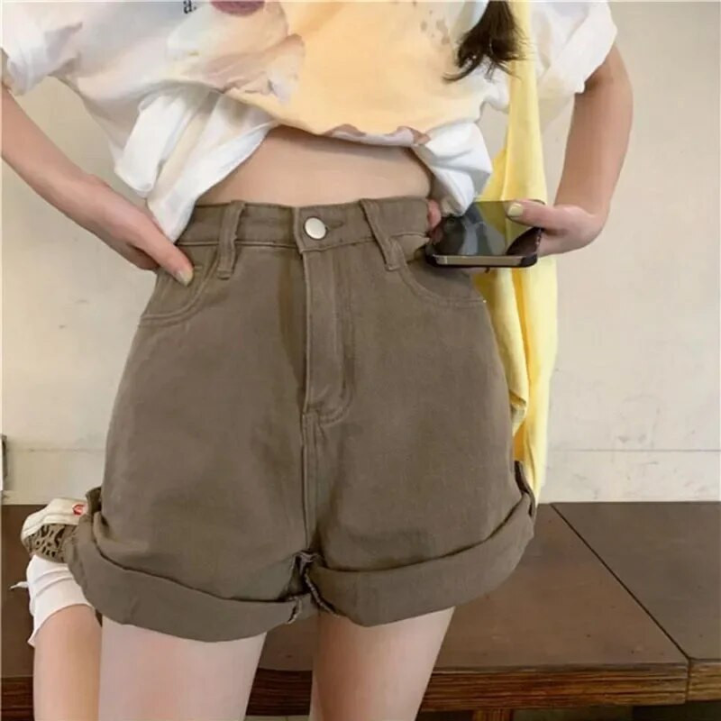 Pantaloni scurți de blugi verzi Pantaloni scurți largi de damă cu talie înaltă Pantaloni scurți de vară sexy în linie A Pantaloni scurți de blugi cu picioare largi, haine y2k pentru femei