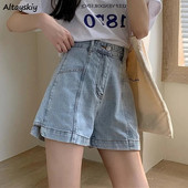 Moteriški džinsiniai šortai, priklijuoti solidūs vintažiniai, netaisyklingi stilingi paauglių gatvės drabužiai Įvairūs laisvalaikio aukštu juosmeniu, saldūs, karšti drabužiai