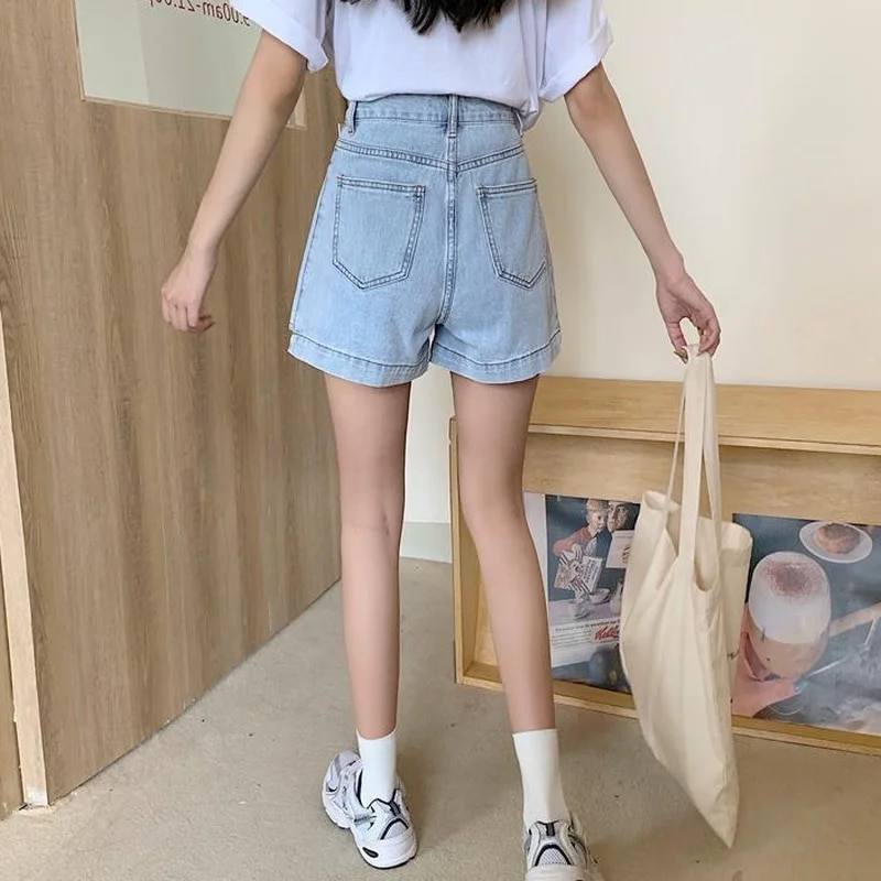 Moteriški džinsiniai šortai, priklijuoti solidūs vintažiniai, netaisyklingi stilingi paauglių gatvės drabužiai Įvairūs laisvalaikio aukštu juosmeniu, saldūs, karšti drabužiai