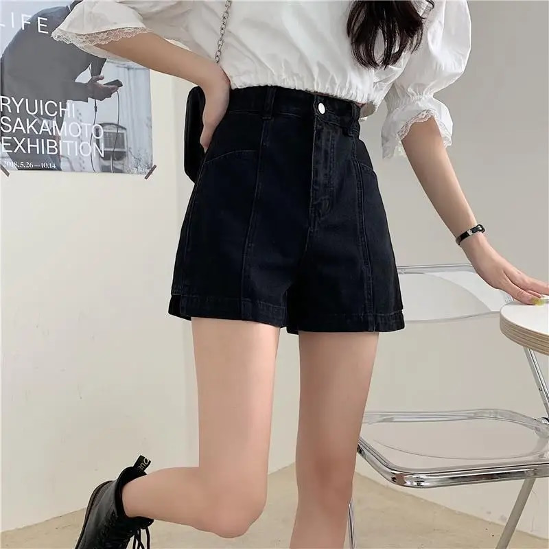 Moteriški džinsiniai šortai, priklijuoti solidūs vintažiniai, netaisyklingi stilingi paauglių gatvės drabužiai Įvairūs laisvalaikio aukštu juosmeniu, saldūs, karšti drabužiai