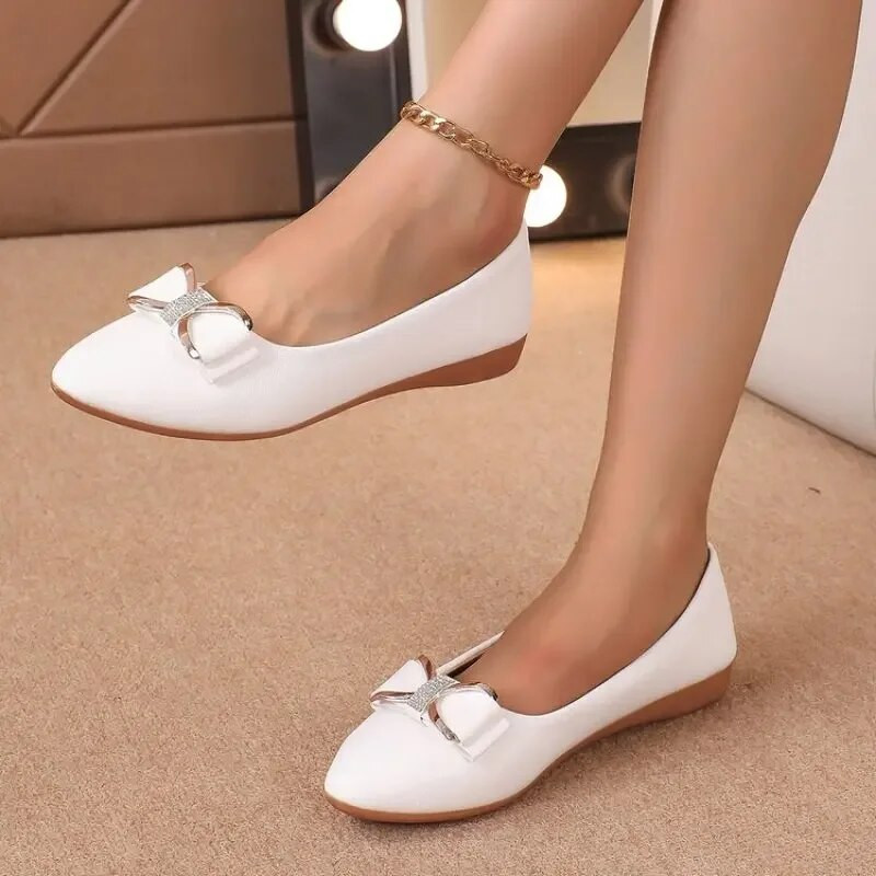 Plitke ravne kožne cipele s mašnom za žene Ljetne ravne cipele Ženske udobne i elegantne cipele na cipele Plus veličina 43