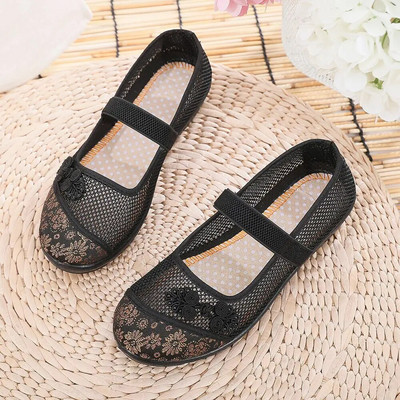 Ljetne ženske izdubljene prozračne pekinške platnene cipele izvezene mrežaste cipele s okruglom glavom, udobne neklizajuće sandale 35-41