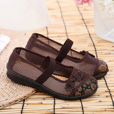 Ljetne ženske izdubljene prozračne pekinške platnene cipele izvezene mrežaste cipele s okruglom glavom, udobne neklizajuće sandale 35-41