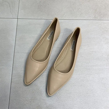 2023 Пролет Есен Нови заострени дамски обувки Корейски меки кожени обувки с плоска подметка Натискане на плитка уста Удобни работни обувки Дамски