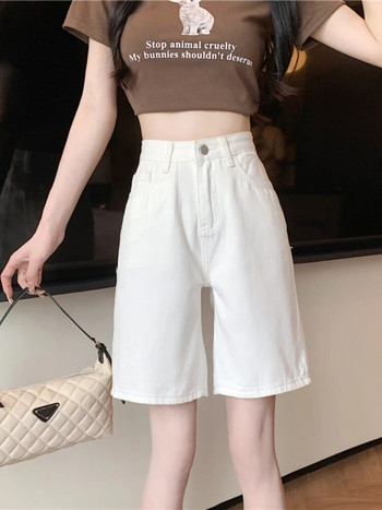 Ψηλή μέση Γυναικεία καλοκαιρινά σορτς μέχρι το γόνατο Τσέπες casual μασίφ Απλό Κορεάτικο στυλ Σχολικό παντελόνι Streetwear All-match Fashion