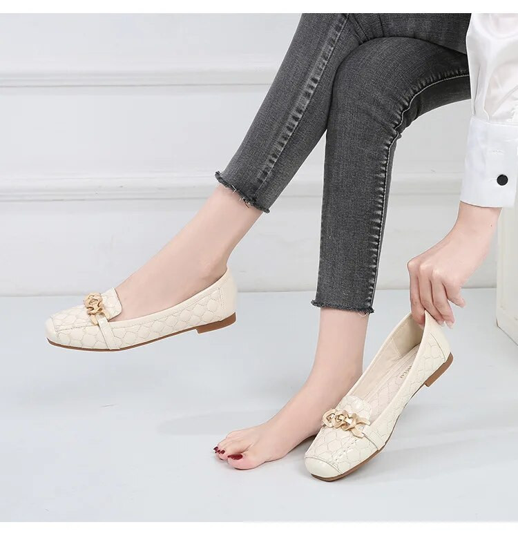 2024. Nove luksuzne ženske cipele s elegantnim četvrtastim prstima, ležerne mekane kožne ravne cipele, crvene kawaii metalne, metalne ženske opuštene Lolita mokasinke