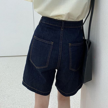 Τζιν σορτς Γυναικεία ψηλή μέση ίσια, χαλαρά ρούχα στο δρόμο casual Preppy στυλ, vintage γυναικεία κορεατική μόδα