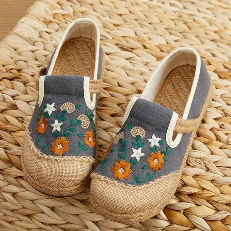 Nove ženske mokasine od patchwork platna od lana Ručno izrađene ženske ležerne tenisice s izvezenim ravnim espadrilama Cipele od konoplje