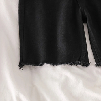 Σορτς Γυναικείο Μαύρο ίσιο παντελόνι με γούνα με μισό φερμουάρ Fly τζιν κάτω μέρος Harajuku Σορτς-τσέπη Streetwear Strechy Mujer BF