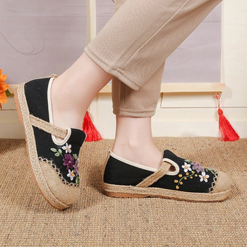 Нови обувки с бродерия на цветя за жени Есен 2023 Удобни платнени ежедневни обувки Дамски обувки с еспадрили в китайски стил Дамски
