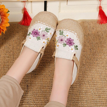 Нови обувки с бродерия на цветя за жени Есен 2023 Удобни платнени ежедневни обувки Дамски обувки с еспадрили в китайски стил Дамски