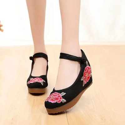 Veowalk ženske platnene cipele s starom pekinškom izvezenom platformom, udobne, starinske, ležerne, pamučne tenisice s vezom za gležanj
