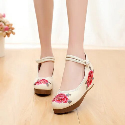 Veowalk ženske platnene cipele s starom pekinškom izvezenom platformom, udobne, starinske, ležerne, pamučne tenisice s vezom za gležanj