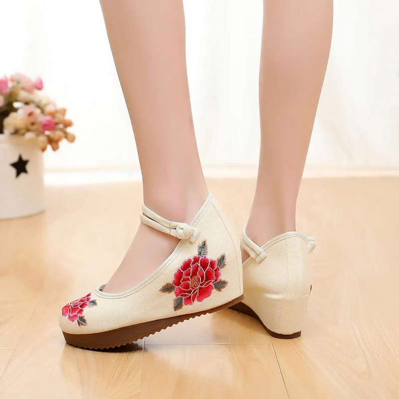 Veowalk ženske platnene cipele s starom pekinškom izvezenom platformom, udobne, starinske, ležerne, pamučne tenisice s vezom za gležanj