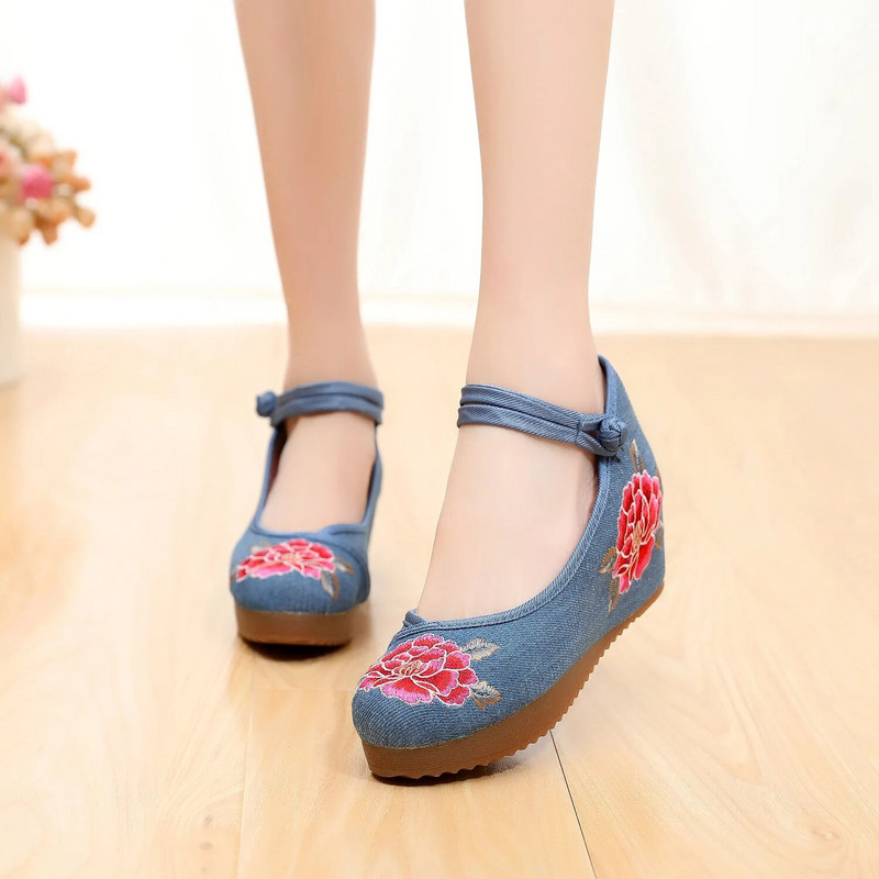 Veowalk ženske platnene cipele s starom pekinškom izvezenom platformom, udobne, starinske, ležerne, pamučne tenisice s vezom za gležanj