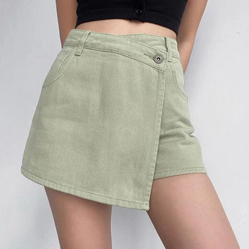 Винтидж дънкова пола с висока талия Къси шорти A-line Tummy Control Slim Fit Модерно улично облекло за летни модници