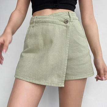 Винтидж дънкова пола с висока талия Къси шорти A-line Tummy Control Slim Fit Модерно улично облекло за летни модници
