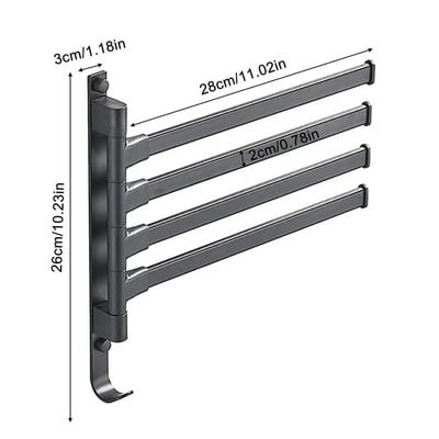 Tevékenységi törülközőtartók 180 Forgó, forgatható törölközőtartó Falra akasztható fürdőszobai törölközőtartó tartó Rozsdamentes acél 304 Rozsdamentes
