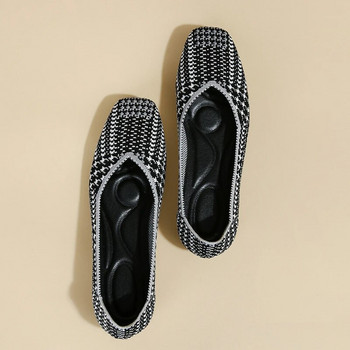 Дамски равни обувки Големи 43/42 Ежедневни модни модели Дишащи плетени неплъзгащи се квадратни удобни обувки с гумена подметка