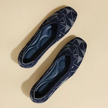 Дамски равни обувки Големи 43/42 Ежедневни модни модели Дишащи плетени неплъзгащи се квадратни удобни обувки с гумена подметка