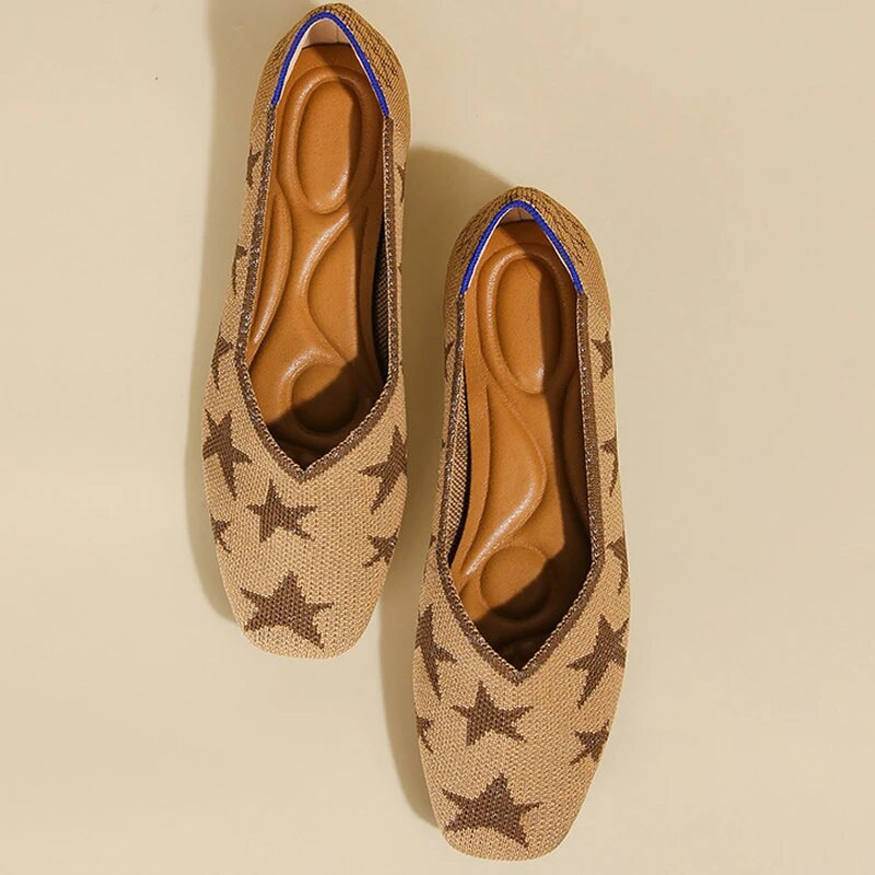 Ženske ravne cipele, veliki 43/42, ležerni modni uzorak, prozračne pletene neklizajuće gumene potplate, četvrtaste udobne cipele
